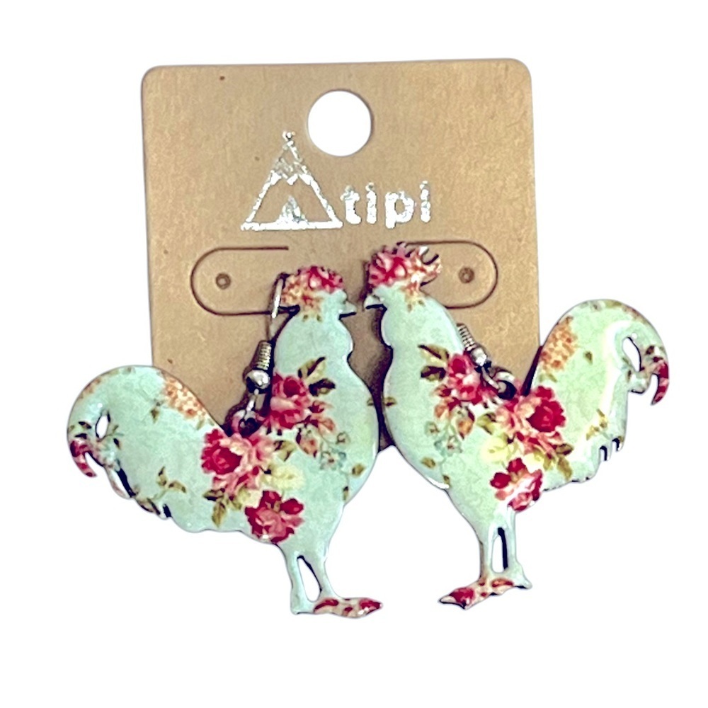 Atipi Floral Rooster Earrings